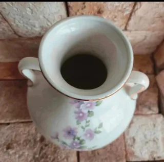 Jarrón Vintage Porcelana Flores Rosas y Moradas