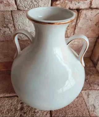 Jarrón Vintage Porcelana Flores Rosas y Moradas