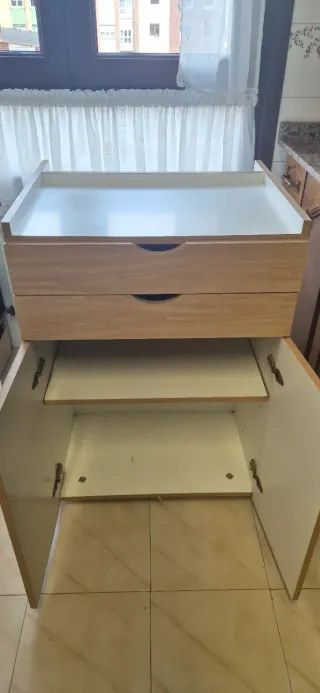 Mueble auxiliar cocina madera y blanco