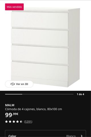 Cómoda 4 cajones MALM Ikea Blanca