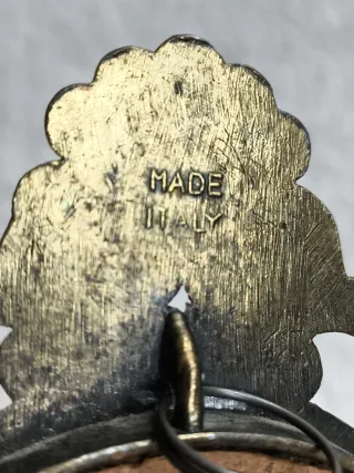 CUADRO OVALADO ANTIGUO METAL Y TELA MADE IN ITALY