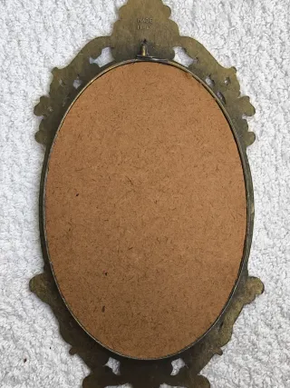 CUADRO OVALADO ANTIGUO METAL Y TELA MADE IN ITALY