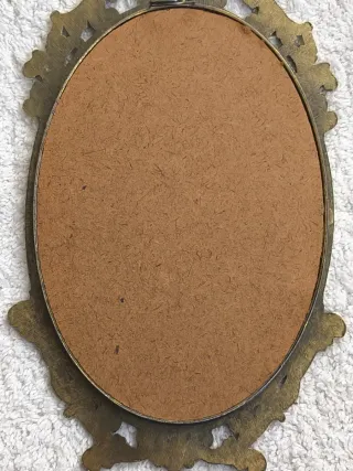 CUADRO OVALADO ANTIGUO METAL Y TELA MADE IN ITALY