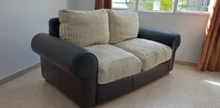 Divano a 2 posti in tessuto e pelle