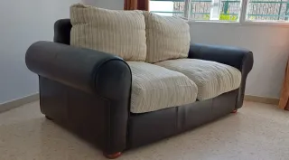 Divano a 2 posti in tessuto e pelle