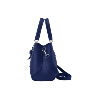 Borsa blu con portamonete e fiore