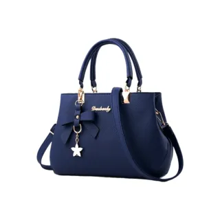 Borsa blu con portamonete e fiore