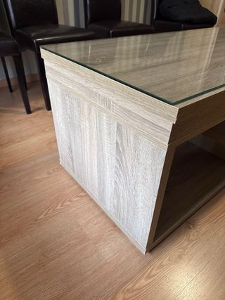 Mesa baja salón madera y cristal