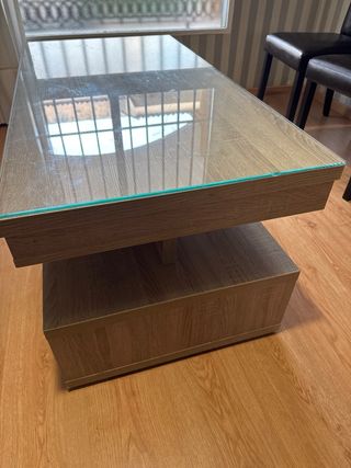 Mesa baja salón madera y cristal