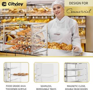 Vitrina de panadería de 3 bandejas con puertas tra