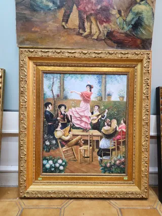 Lote de 4 óleos costumbristas