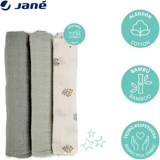 Jané Pack de 3 Muselinas Multiusos, Lactancia, Tej