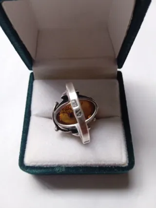 Anillo Plata Antigua Ámbar Ovalado