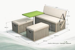 Muebles Camper: Asientos, Mesa y Almacenamiento