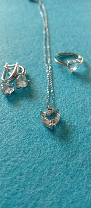 Conjunto de Joyas Corazón Plata Acero Anillo ajust