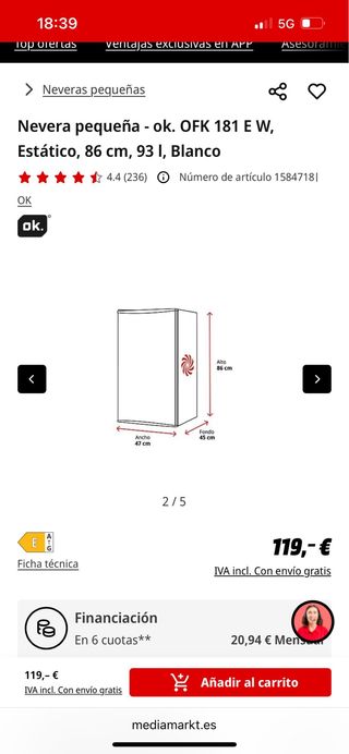Nevera Minibar 93L Nueva Mini Nevera
