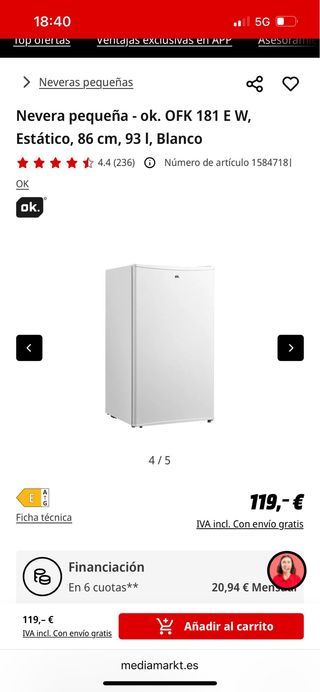 Nevera Minibar 93L Nueva Mini Nevera