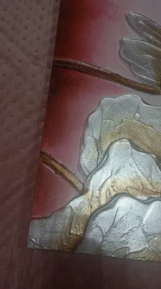 Dipinto su tela fiore rilievo oro e argento