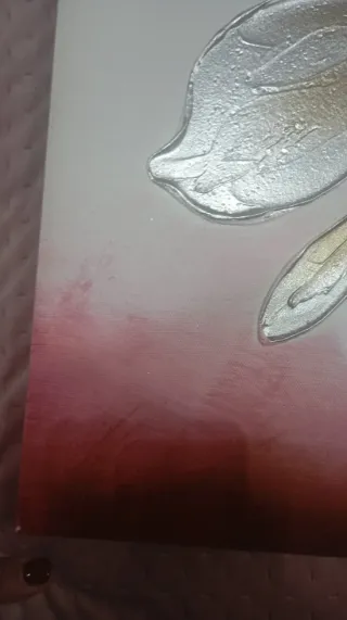 Dipinto su tela fiore rilievo oro e argento