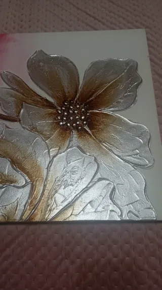 Dipinto su tela fiore rilievo oro e argento