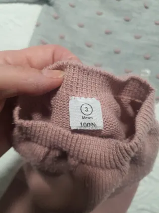Conjunto bebé punto gris y rosa 3 meses