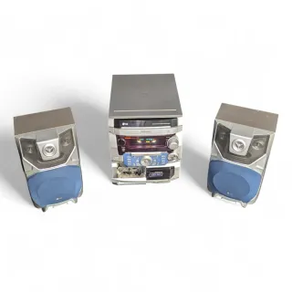 Equipo de música LG retro con altavoces