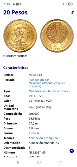 Moneda Oro 20 pesos '18