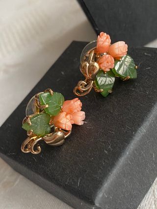 Pendientes Vintage de Coral y Jade NUEVOS