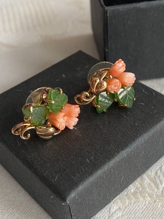 Pendientes Vintage de Coral y Jade NUEVOS