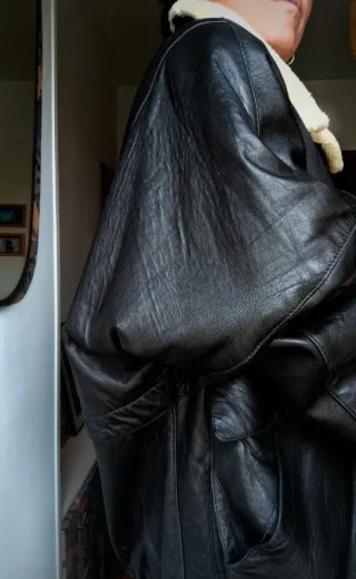 Cazadora Piel Aviador Vintage Negra