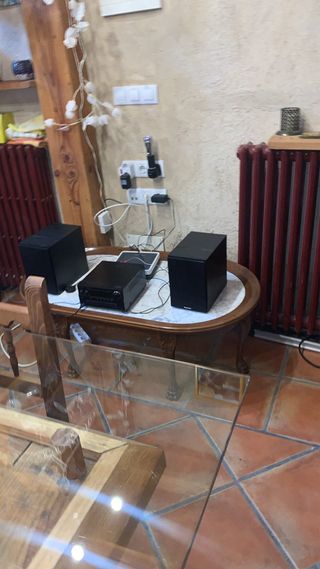 Mesa centro antigua mármol y madera