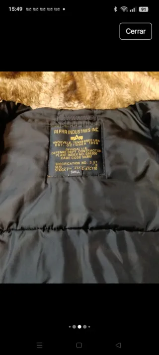 Chaqueta Alpha Industries Talla S Negra