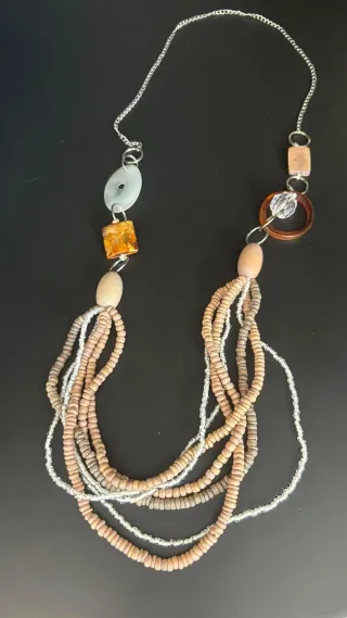 Collar mujer multi-hilo beige y plata