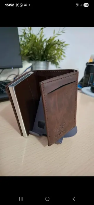 Cartera Tarjetero Armani Marrón y Plata