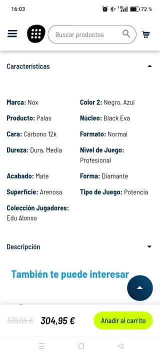 Pala NOX EA10 Ventus 12k Attack Edu Alonso