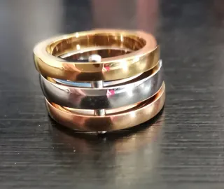 Anel aço tricolor