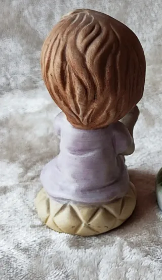 Figura Niña Vintage 70s Pájaro Porcelana