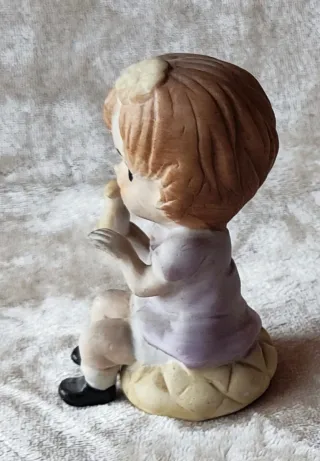 Figura Niña Vintage 70s Pájaro Porcelana