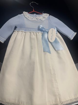 Vestido ceremonia/bautizo azul y blanco talla 6m