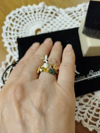 Anello ottone coniglietto fiori