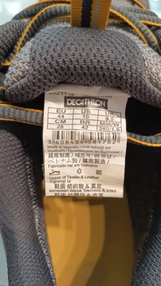 Zapatillas Decathlon Talla 44 Gris/Amarillo