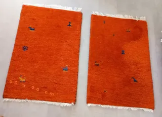 2 Alfombras INDO GABBEH  Lana 100%  Naranja y Azul