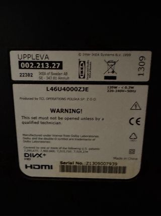 Televisor IKEA UPPLEVA 46 Negro