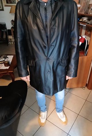 Trench uomo Vera Pelle  nero XXL