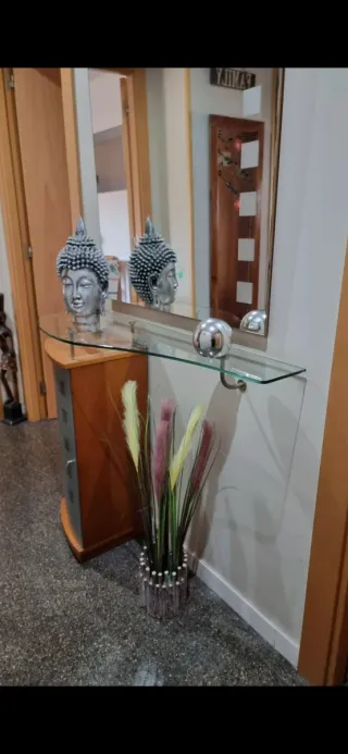 Mueble recibidor cristal y madera