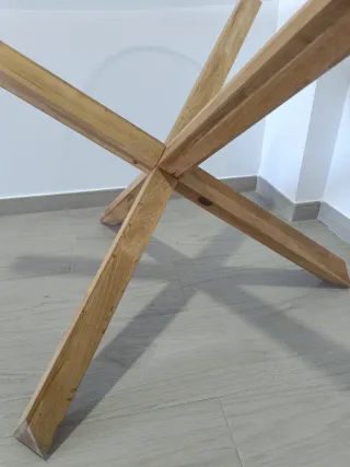 Mesa Redonda Cristal Templado y Madera Roble