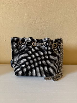Bolso de fiesta pedrería negro y plata