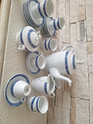Juego de café vintage porcelana azul y blanco