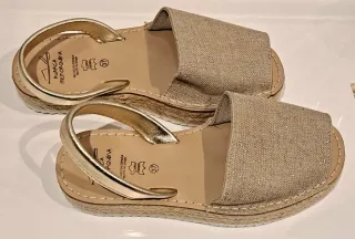 Sandalias Avarca Menorquina Mujer T37 Beige/Oro
