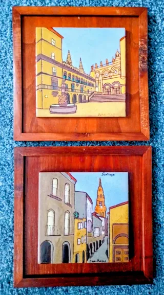 AZULEJOS ESMALTADOS PINTADOS A MANO firma: A.MOMO